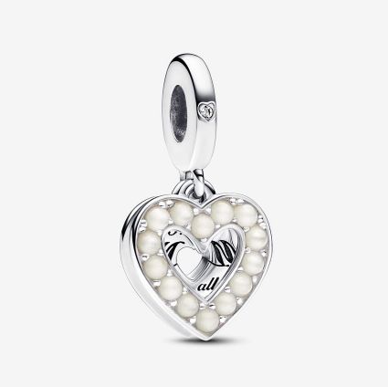 PANDORA™ Pearlescent White Mom Heart Silver Double Dangle
