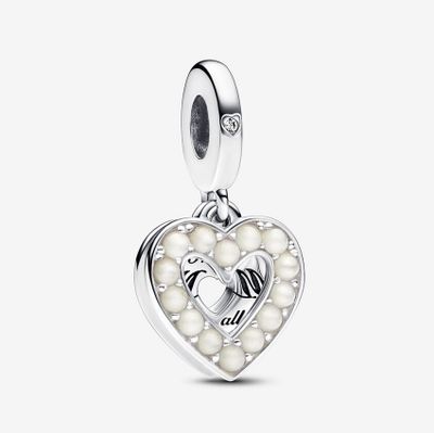 PANDORA™ Pearlescent White Mom Heart Silver Double Dangle