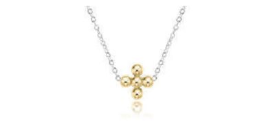 16&quot; Necklace Sterling Mixed Metal Classic Beaded Signature Cross Gold 3mm Bead Gold