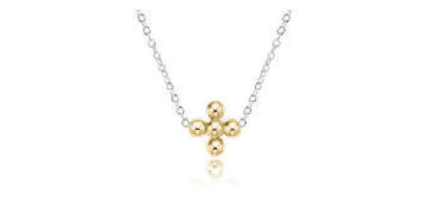 16" Necklace Sterling Mixed Metal Classic Beaded Signature Cross Gold 3mm Bead Gold