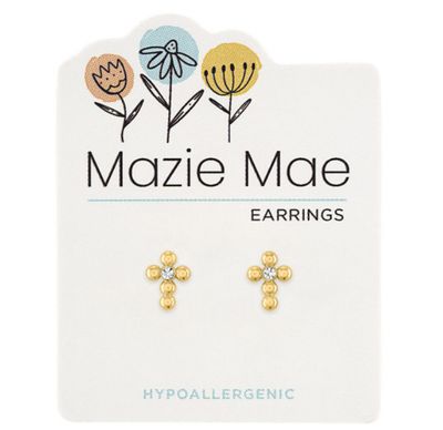 Mazie Mae Girls Earrings Gold Bubble Cross