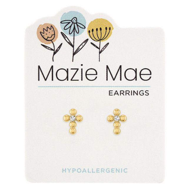 Mazie Mae Girls Earrings | Gold Bubble Cross