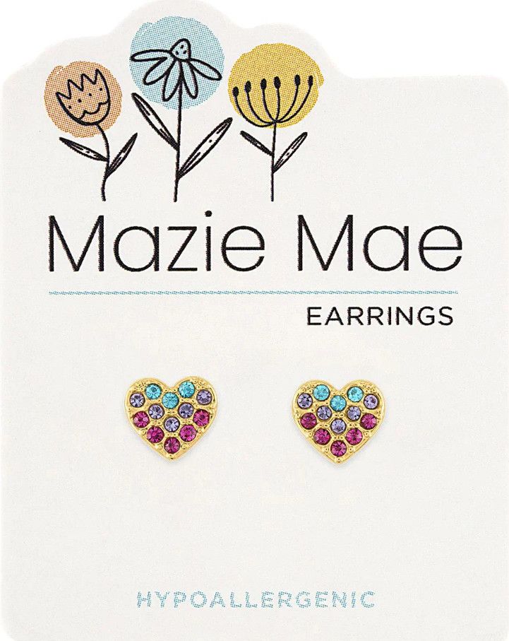 Mazie Mae Girls Earrings Multicolor CZ Hearts