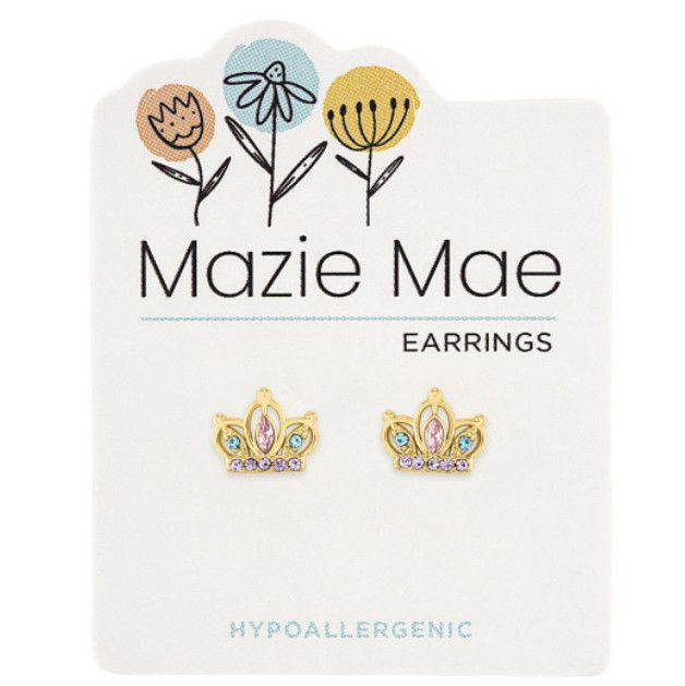 Mazie Mae Girls Earrings | Gold Crowns