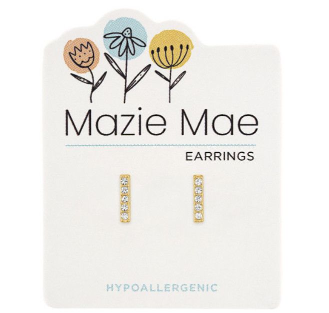 Mazie Mae Girls Earrings | Gold CZ Bar