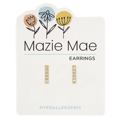Mazie Mae Girls Earrings | Gold CZ Bar