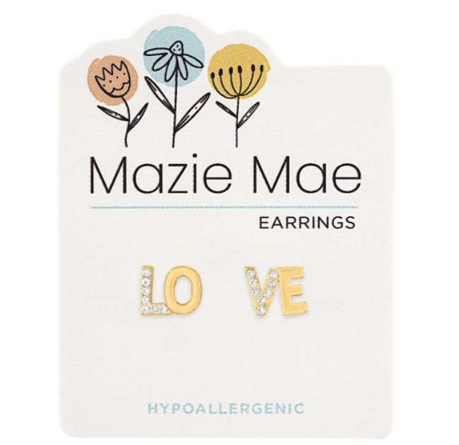 Mazie Mae Girls Earrings Gold Love