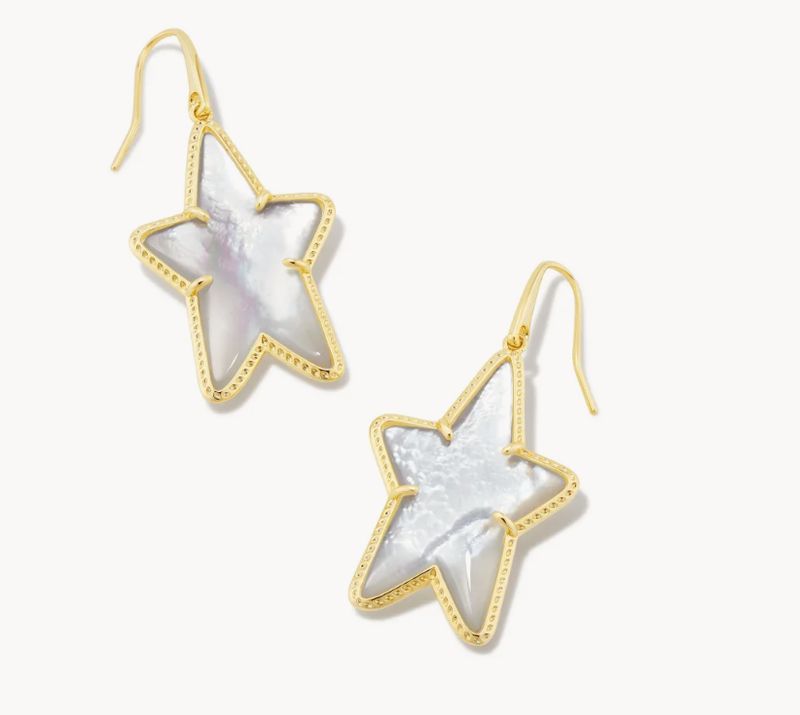 The Ada Gold Star Drop Earrings in Ivory Mother of Pearl
