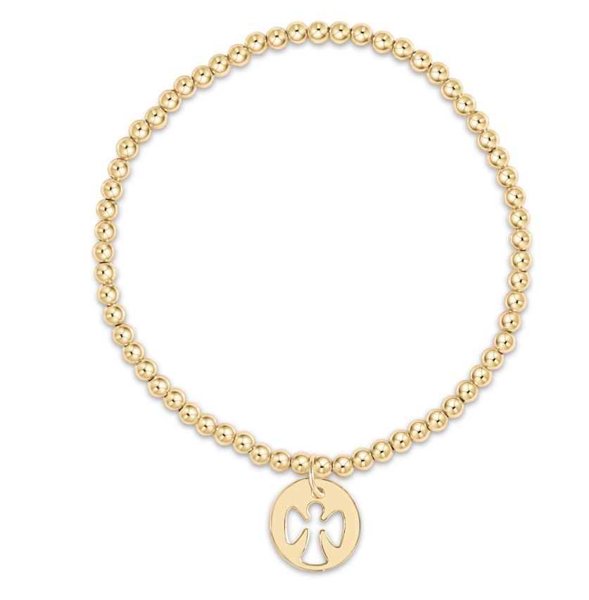 Classic Gold 3mm Bead Bracelet Guardian Angel Gold Disc