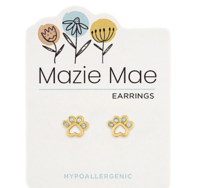 Mazie Mae Girls Earrings Gold Opal Paw Print