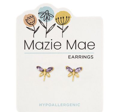 Mazie Mae Girls Earrings Gold Violet Dragonfly