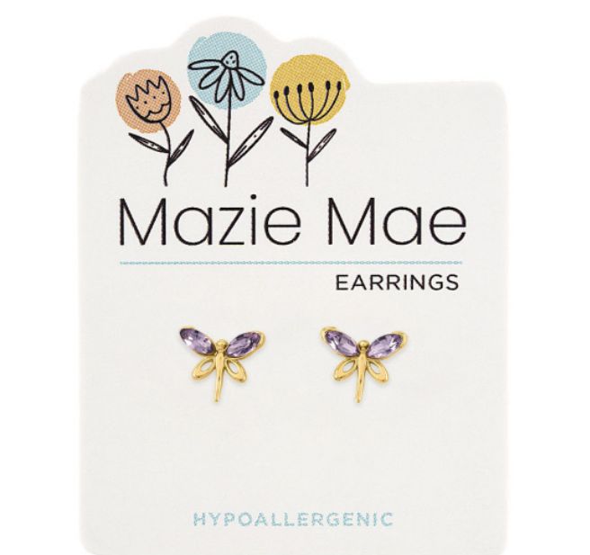Mazie Mae Girls Earrings Gold Violet Dragonfly