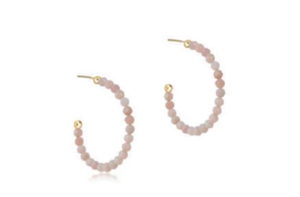 Beaded Gemstone 1.25&quot; Post Hoop 3mm Pink Opal