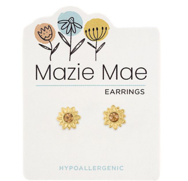 Mazie Mae Girls Earrings Gold Sunflower