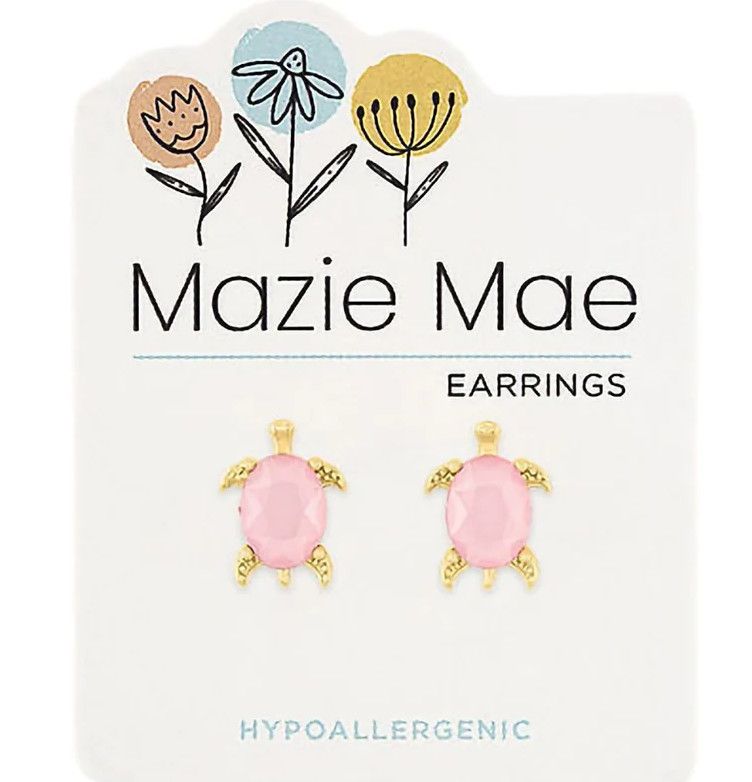Mazie Mae Girls Earrings Gold Rosewater Turtles