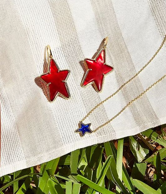 The Ada Gold Star Drop Earrings in Cranberry Illusion