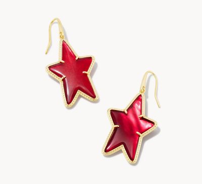 The Ada Gold Star Drop Earrings in Cranberry Illusion