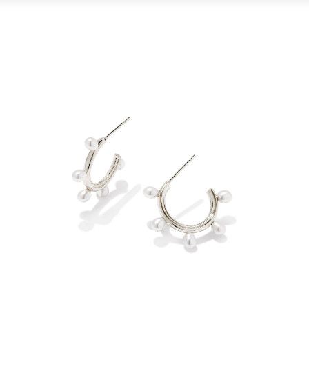 The Leighton White Pearl Silver Huggie Earring