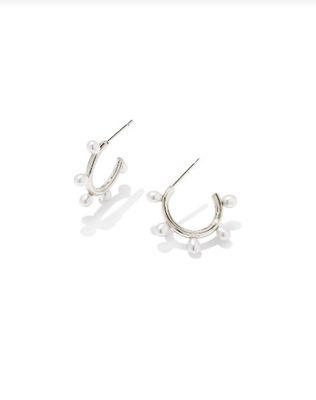 The Leighton White Pearl Silver Huggie Earring