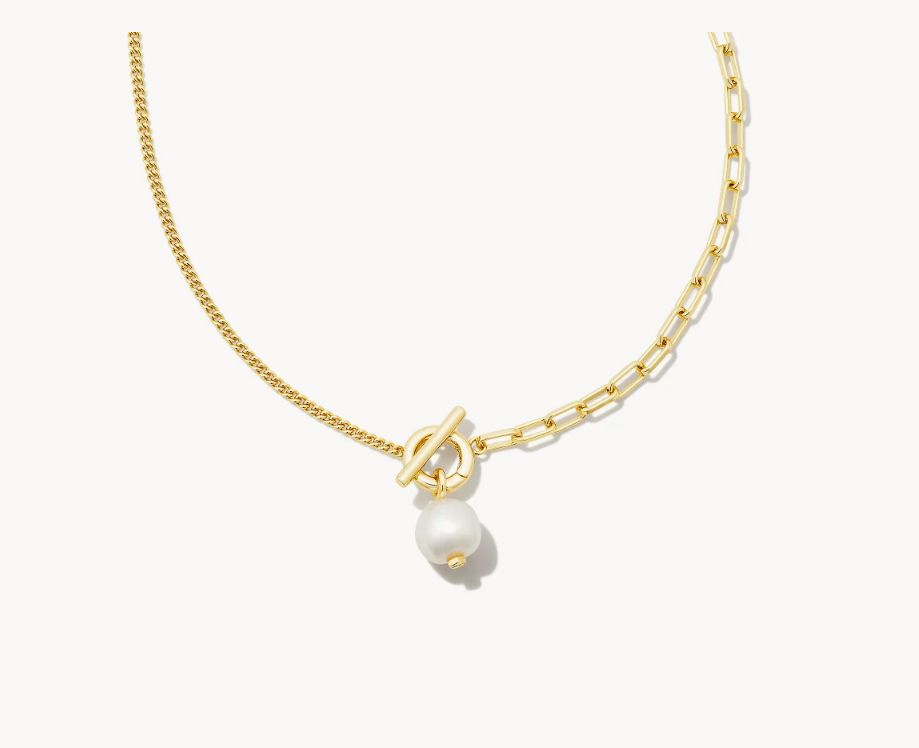 The Leighton Gold White Pearl Chain Necklace