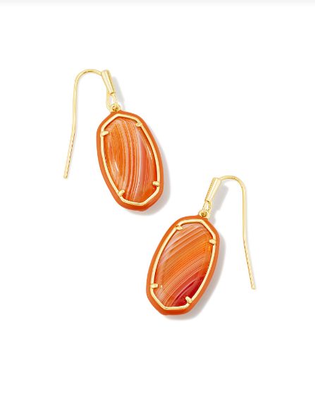 The Dani Frame Drop Earring Gold Orange Banded Agate