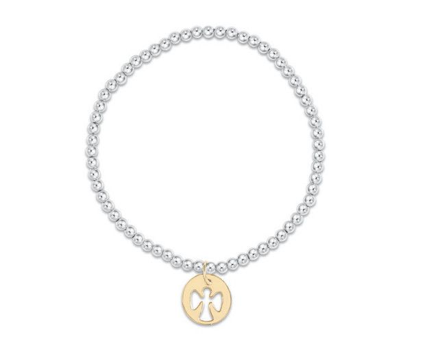 Classic Sterling Mixed Metal 3mm Bead Bracelet Guardian Angel Gold Disc