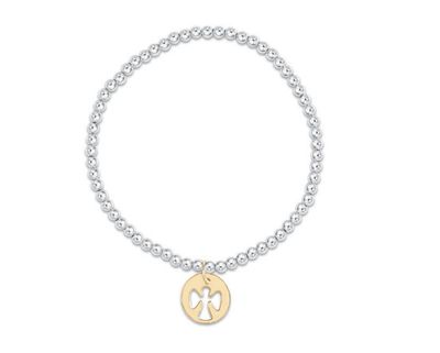 Classic Sterling Mixed Metal 3mm Bead Bracelet Guardian Angel Gold Disc