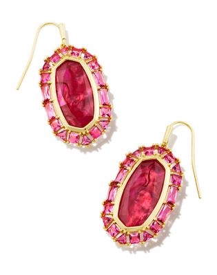 The Elle Crystal Frame Drop Earring Gold Rasperry Illusion