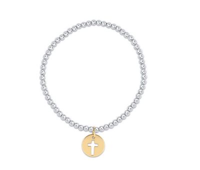 Classic Sterling Mixed Metal 3mm Bead Bracelet Blessed Gold Disc