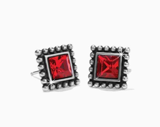 Sparkle Square Mini Post Earrings RED