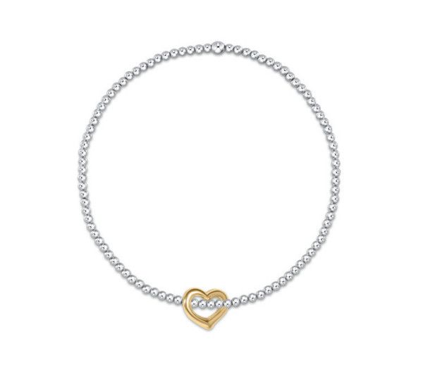 Classic Sterling Mixed Metal 2.5mm Bead Bracelet Love Gold Charm