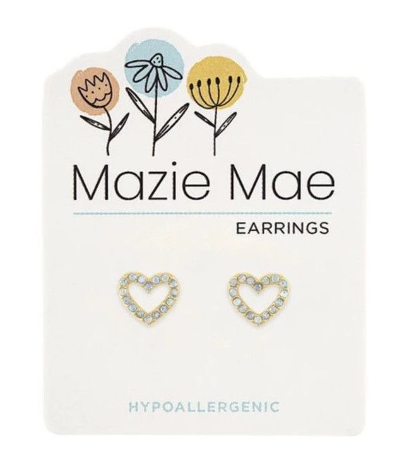 Mazie Mae Girls Earrings Open White Opal Heart Stud