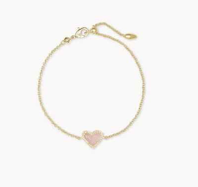 The Ari Heart Gold Stretch Bracelet in Rose Quartz