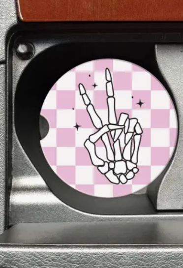 Peace Sign Skeleton Car Coaster