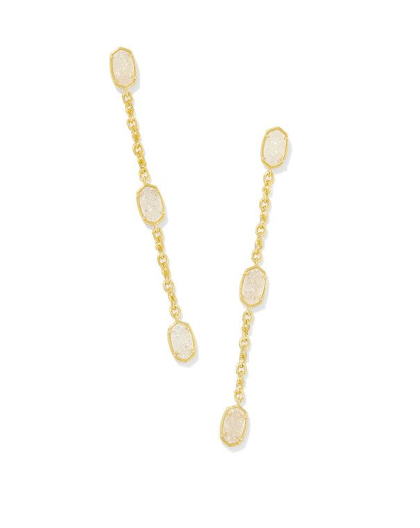 The Emilie Gold Linear Earrings in Iridescent Drusy