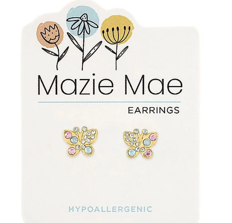 Mazie Mae Girls Earrings Opal Vintage Rose Butterfly Stud