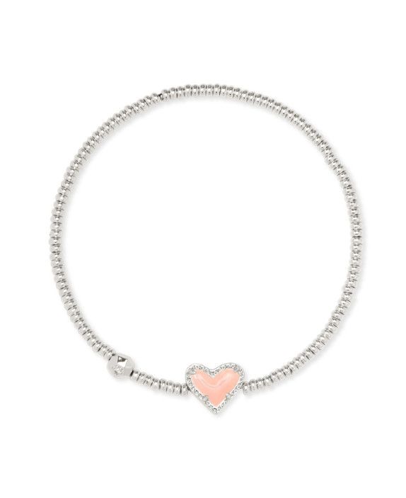 The Ari Heart Stretch Bracelet Silver Rose Quartz