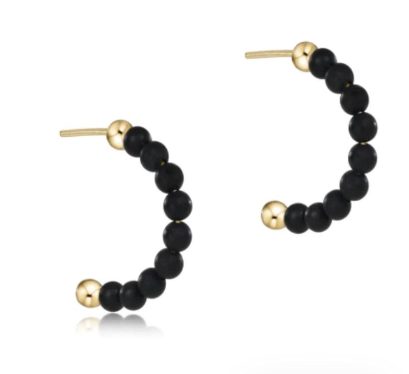 Beaded Gemstone 1&quot; Post Hoop 3mm Matte Onyx