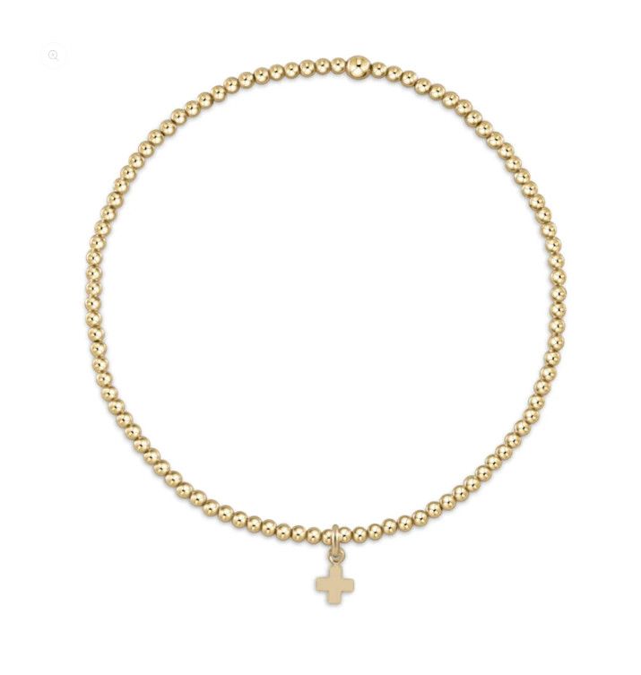 EGIRL Classic Gold 2mm Bead Bracelet Signature Cross Small Gold Charm