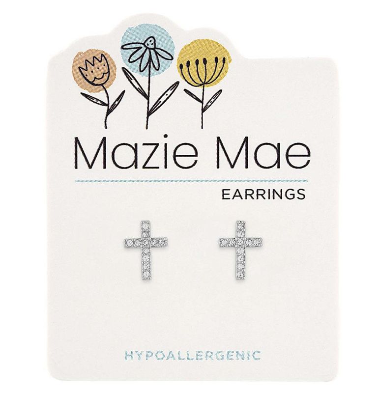 Mazie Mae Girls Earrings | Silver CZ Cross