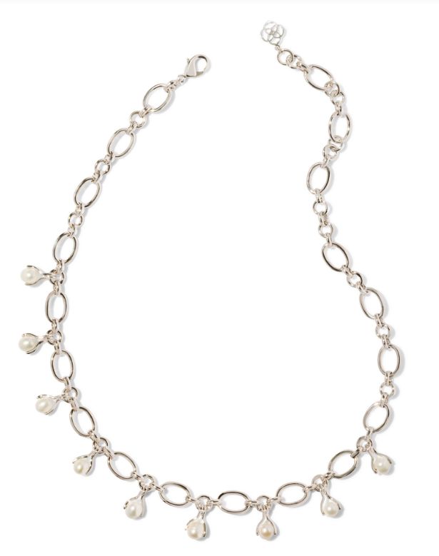 Ashton Silver Pearl Chain Necklace in White Pearl