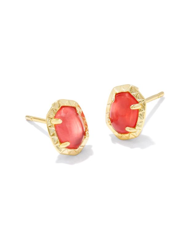 Daphne Stud Earring Gold Coral Pink Mother of Pearl