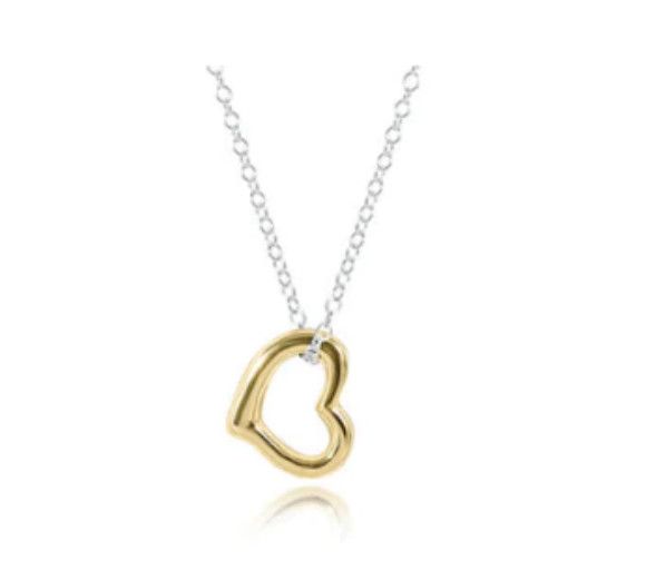Mixed Metal Love Gold Charm 16&quot; Sterling Necklace