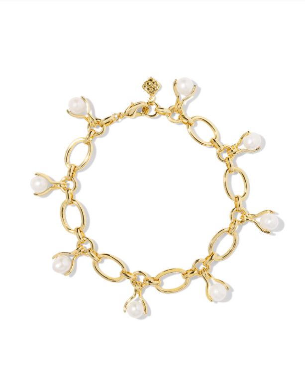 Ashton Gold Pearl Chain Bracelet in White Pearl