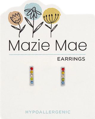 Mazie Mae Girls Earrings Silver Multicolor CZ Bar