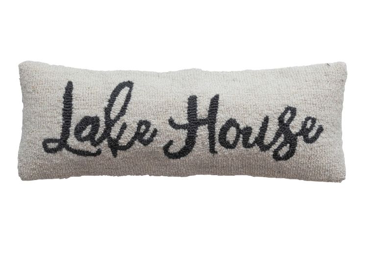 Punch Hook Lumbar Cream &amp; Charcoal Lake Pillow