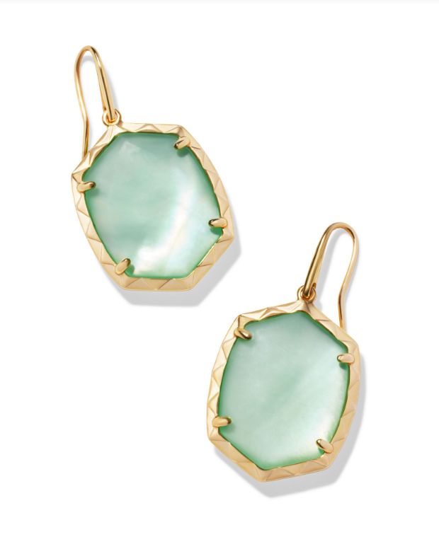 Daphne Drop Earring Gold Light Green Mother of Pearl