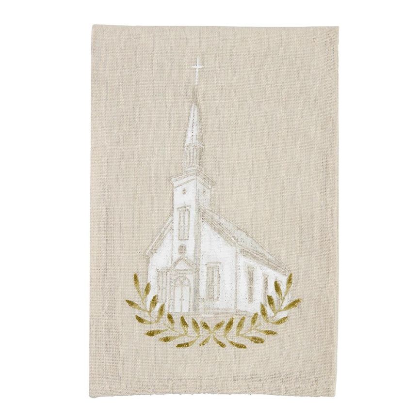 Church Painted Gold Embossed Ivy Tea Towel