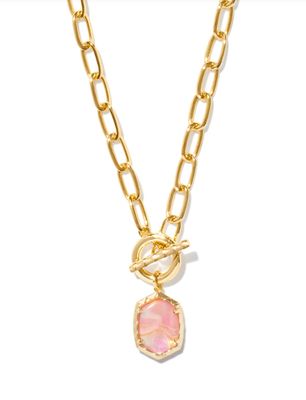 The Daphne Gold  Link Chain Necklace in Light Pink Iridescent Abalone