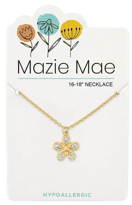Mazie Mae Girls Necklace Gold CZ Flower